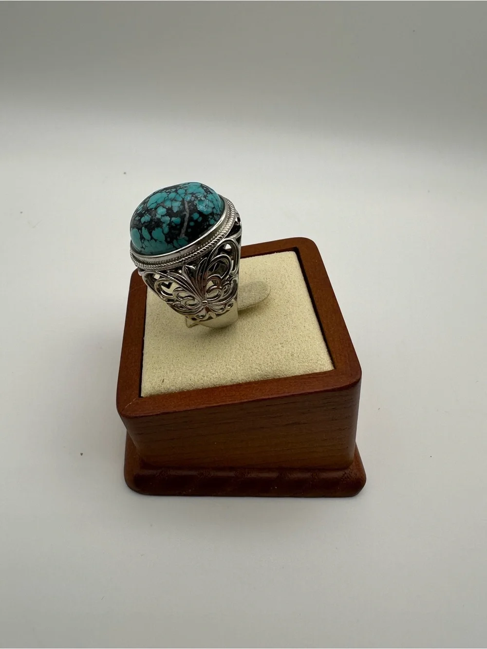 925 Sterling Silver Turquoise Statement Ring - Teal Blue Cabochon